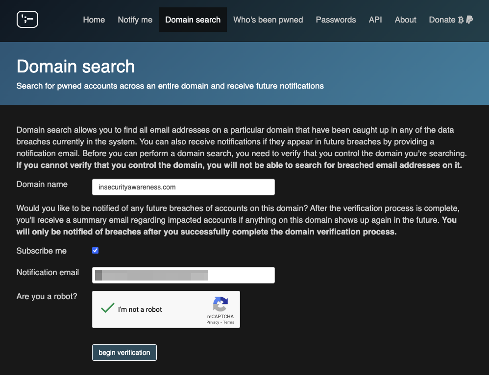 HIBP Domain Search Setup
